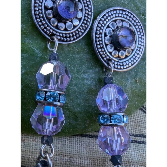 Vintage Sterling Amethyst Purple Swarovski Crystal Earrings, Purple Earrings - Picture 3 of 10